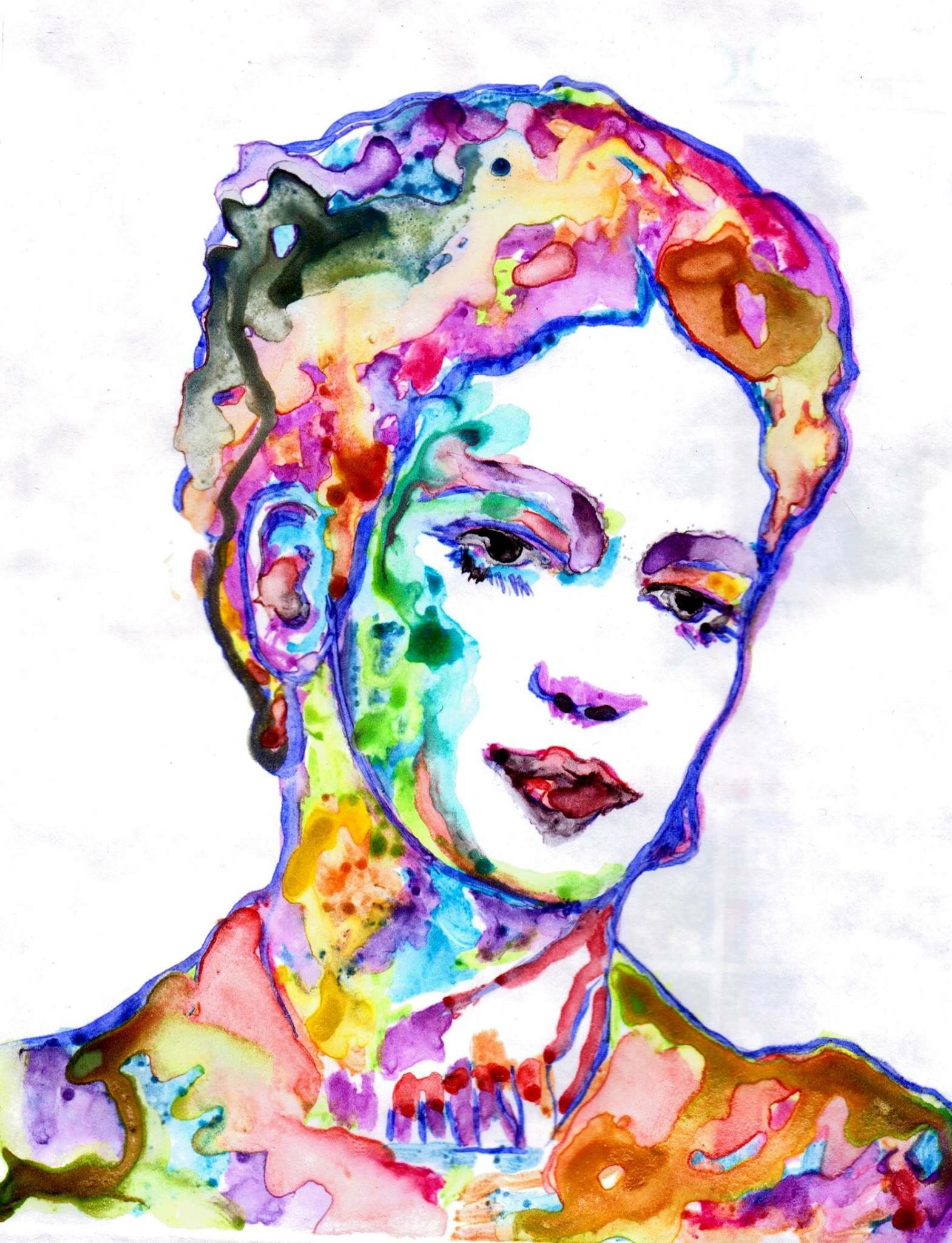 1569x2048 Frida. Watercolor Monoprint By G. Ladouceur, 2016. Prints - Frida Watercolor
