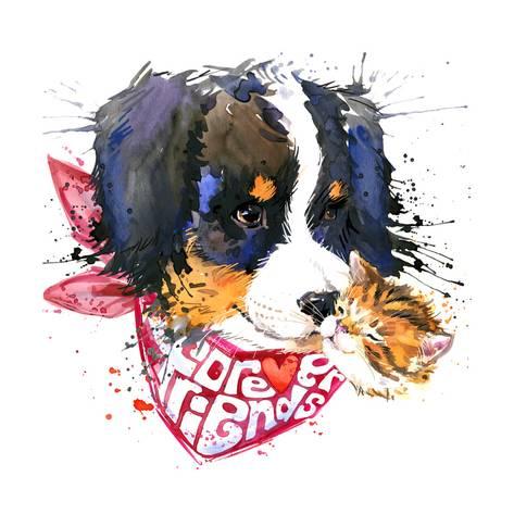 473x473 Dog Companion T Shirt Graphics. Watercolor Dog Illustration - Friends Watercolor