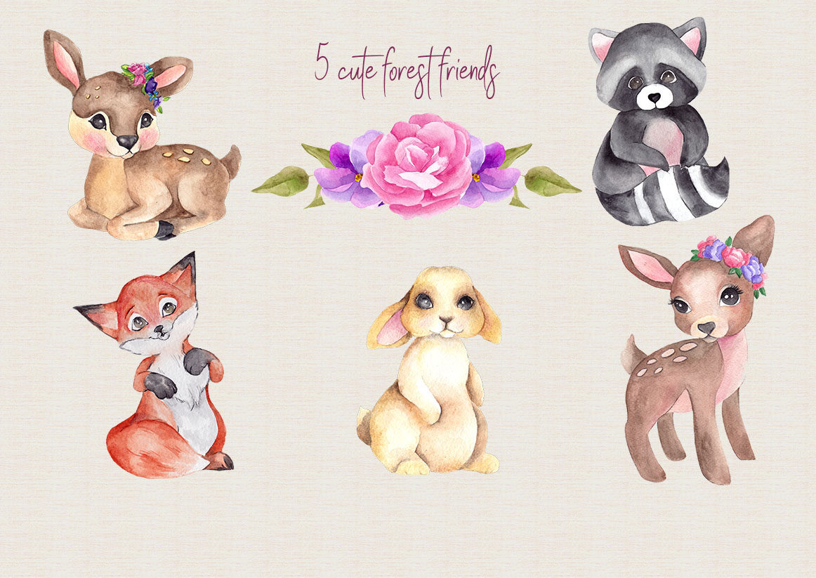 1162x823 Forest Friends. Watercolor Clipart By Ma I Vi - Friends Watercolor