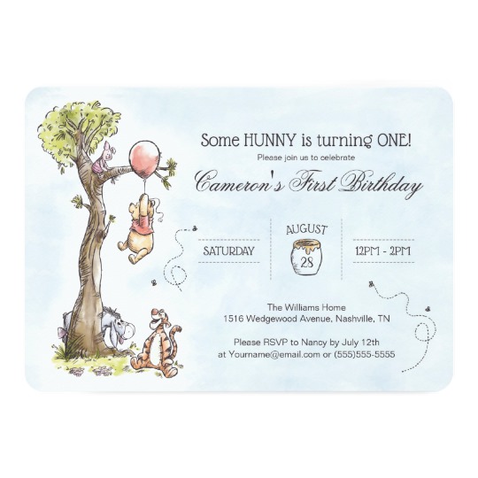 540x540 Pooh Amp Friends Watercolor Tree First Birthday Invitation - Friends Watercolor