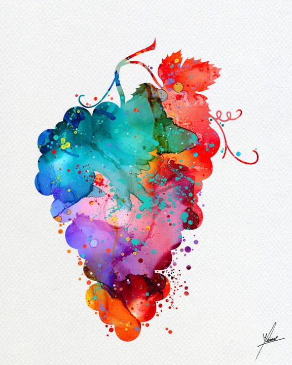 576x720 Grapes Watercolor Art Print, Fruit Watercolor Art Painting, Apple - Fruit Watercolor Painting