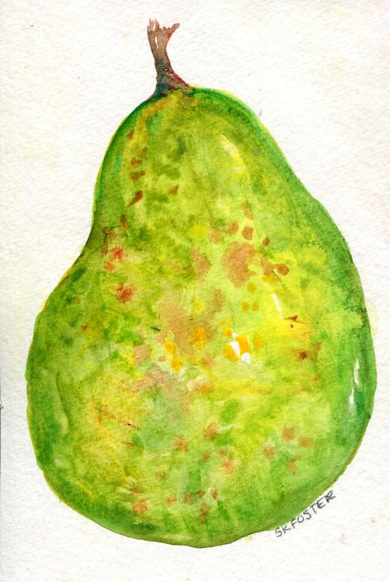 570x850 Green Pear Watercolors Paintings Original Food Art Fruit Etsy - Fruit Watercolor Painting