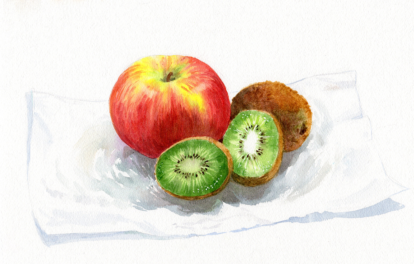 1568x1000 Painting A Watercolor Still Life An Apple And Kiwis - Fruit Watercolor Painting