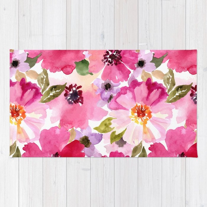 700x700 Watercolor Flowers Pink Fuchsia Rug By Junkydotcom Society6 - Fuchsia Watercolor