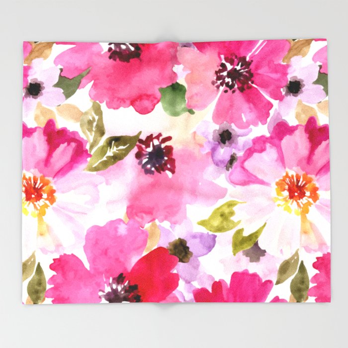 700x700 Watercolor Flowers Pink Fuchsia Throw Blanket By Junkydotcom - Fuchsia Watercolor