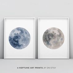 236x236 Full Moon Art, Luna Watercolor Painting, Blue Wall Decor, Gray - Full Moon Watercolor