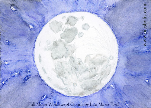 500x357 Full Moon Windswept Clouds Pics By Lis - Full Moon Watercolor