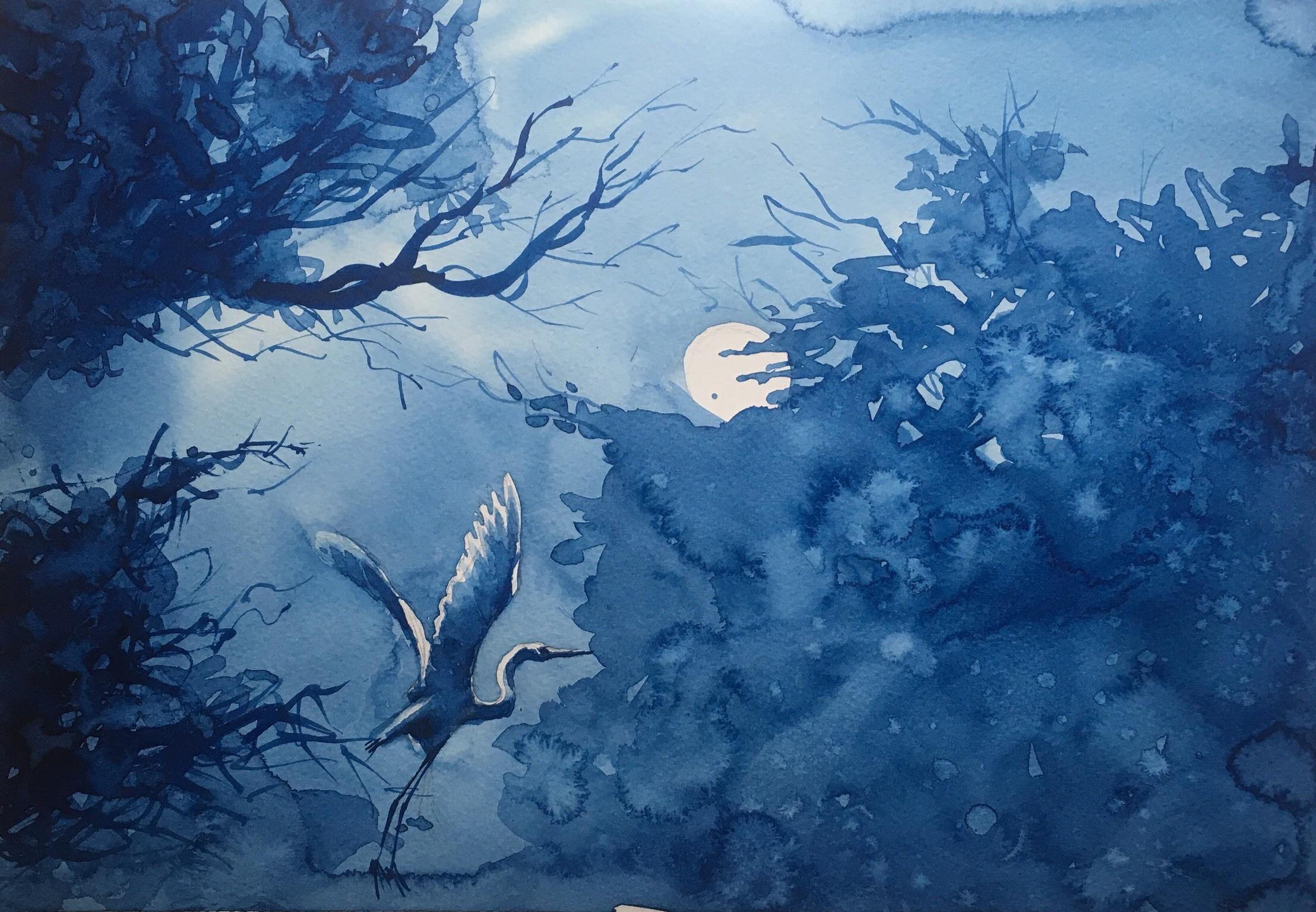 2216x1536 Full Moon, Watercolor On Paper, Size 15 X 11 Inches. Art - Full Moon Watercolor