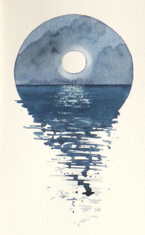 474x768 Pin By Olesya Dolgih On T Watercolor, Ocean And Moon - Full Moon Watercolor