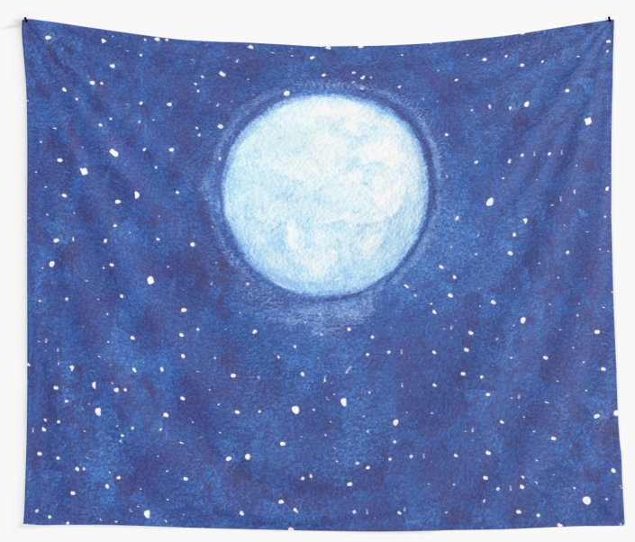 705x602 Watercolor Full Moon Wall Tapestries By Anastasia Shemetova - Full Moon Watercolor