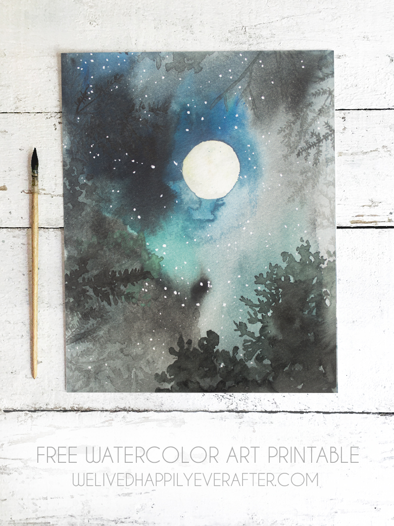 780x1040 Free Full Moon Watercolor Painting Printable We Lived Happily - Full Moon Watercolor