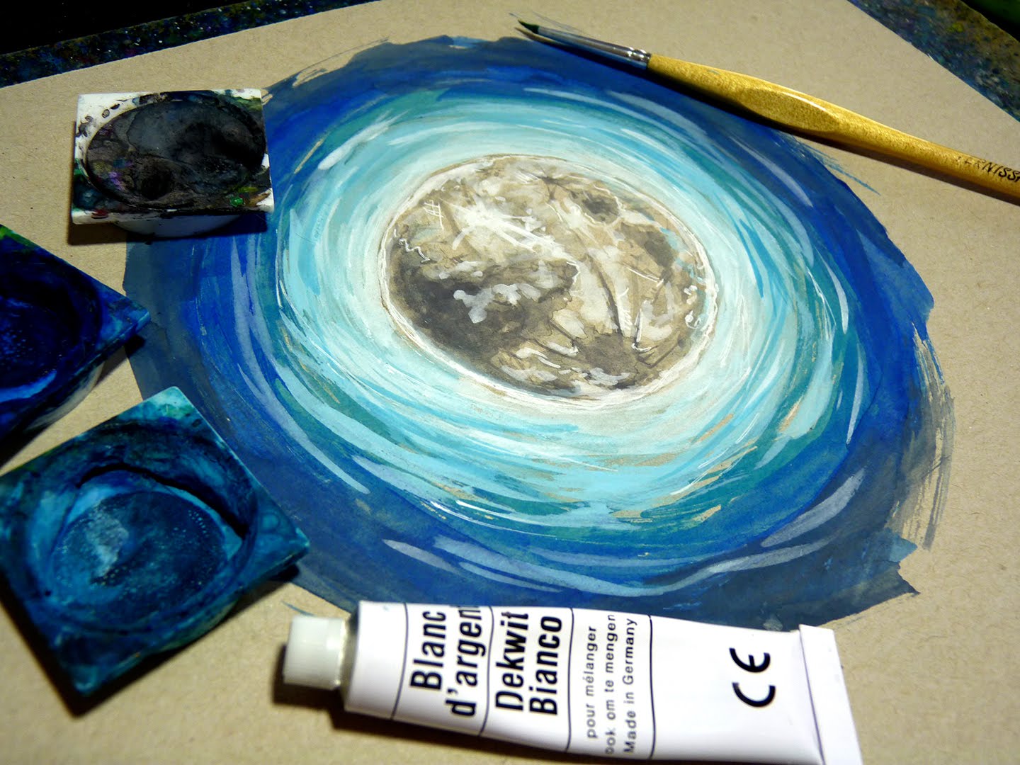 1440x1080 How I Paint Full Moon With Watercolor - Full Watercolor