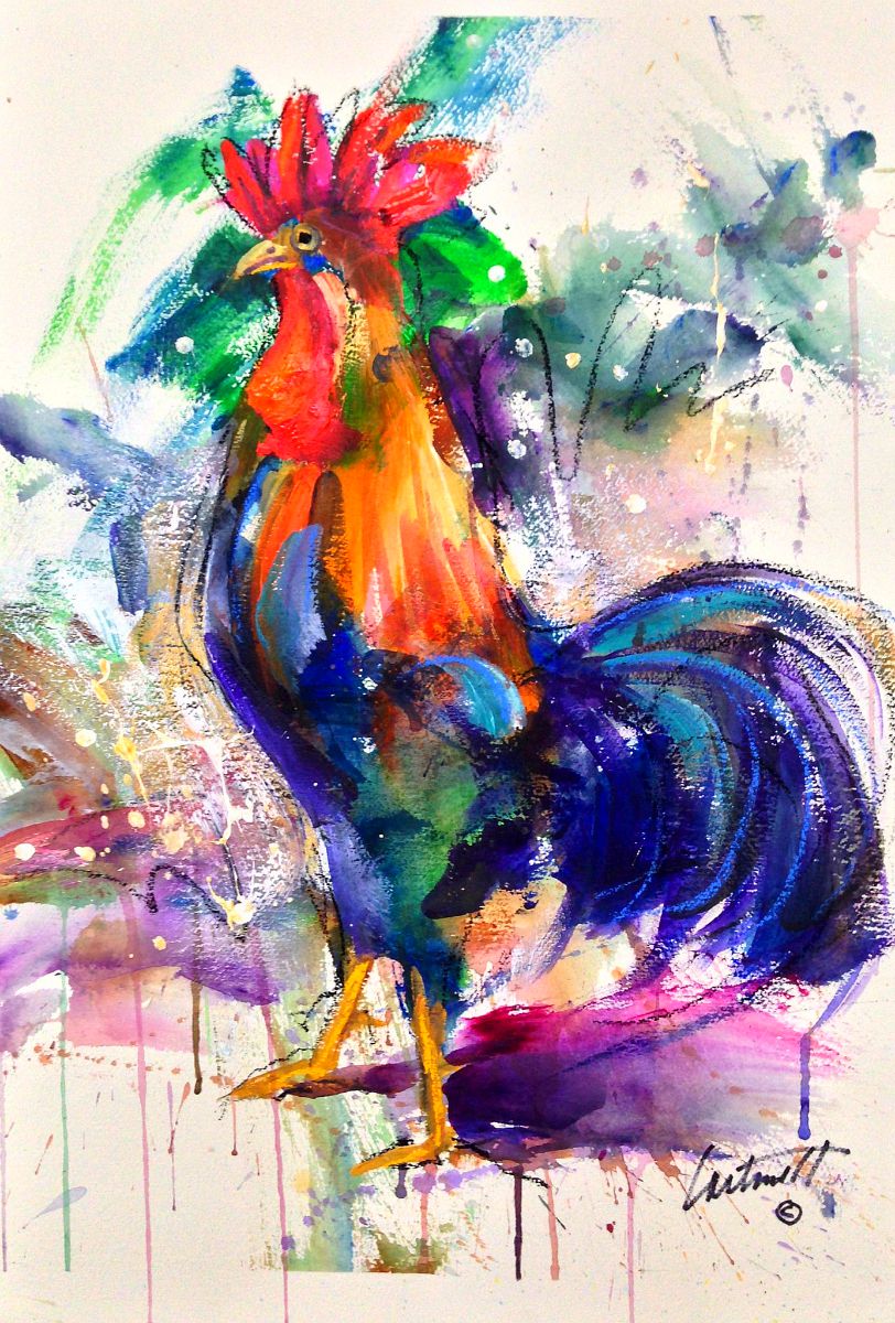 812x1200 Rooster Fun Acrylic On Watercolor Paper Painting - Fun Watercolor