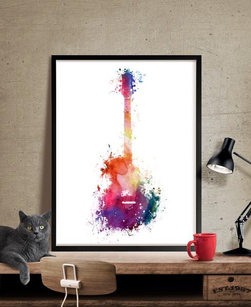 491x600 Funky Guitar Art, Music Art, Music Wall Art, Watercolor Painting - Funky Watercolor