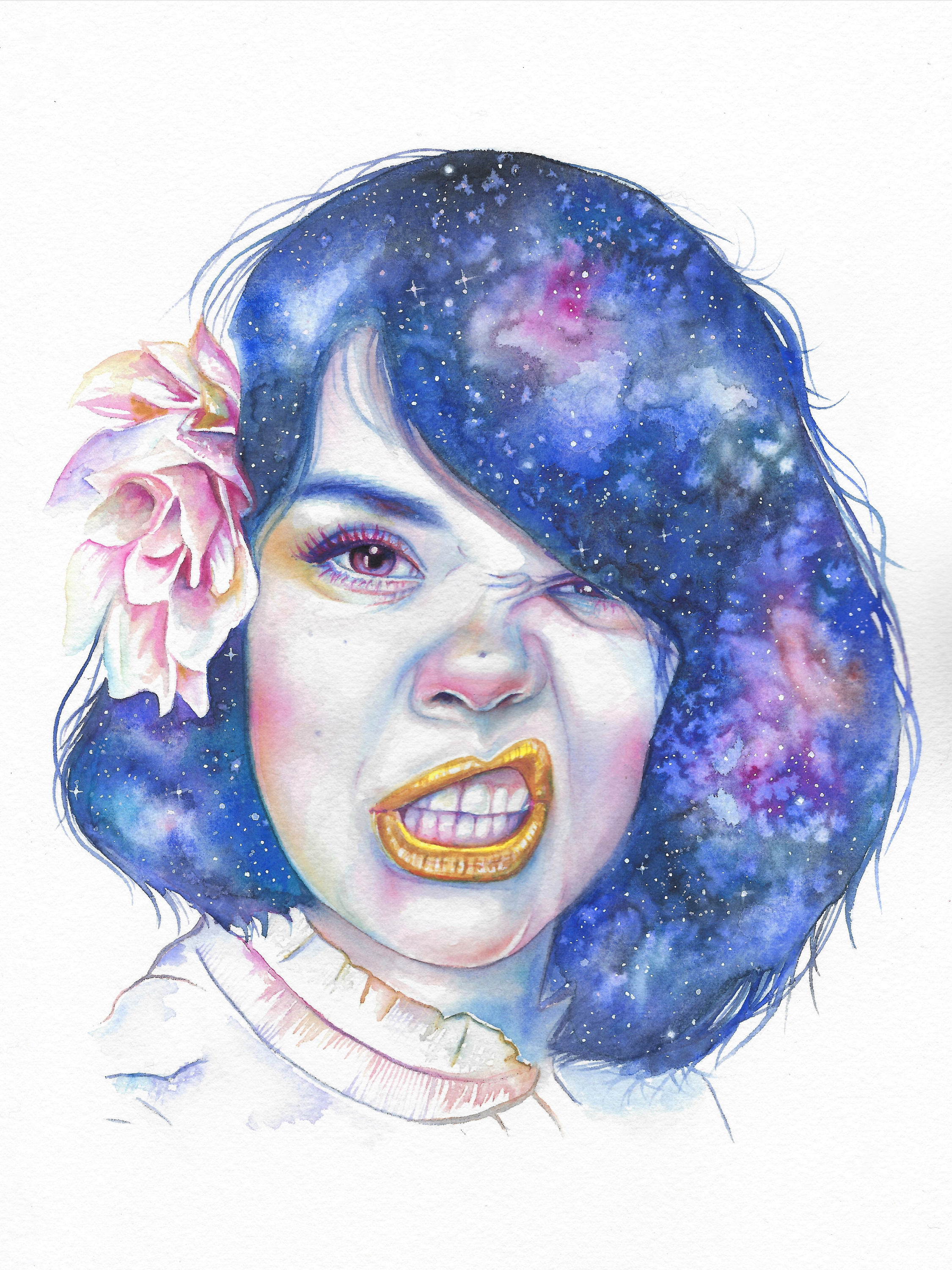 2250x3000 Galaxy Girl Watercolor Signed Giclee Print Willow Heath Etsy - Galaxy Girl Watercolor