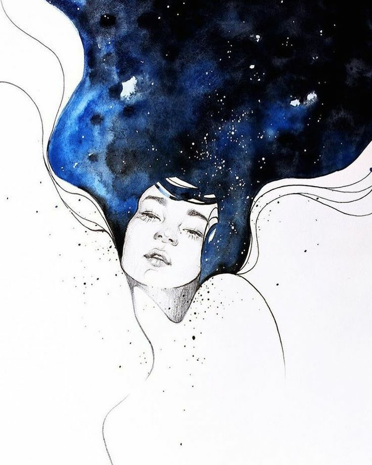 736x919 Pin By Joann Wu On Sea Watercolor, Watercolor Art - Galaxy Girl Watercolor
