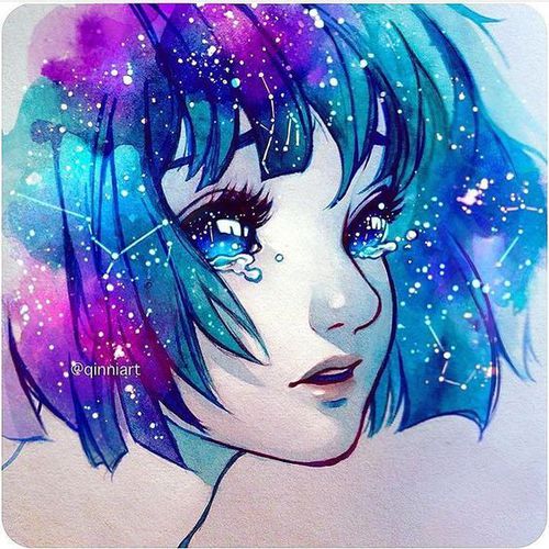 500x500 Art Of Drawing On Instagram On Instagram Watercolor - Galaxy Girl Watercolor