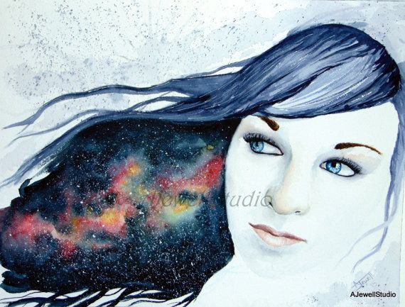 570x433 Watercolor Painting Abstract Galaxy Girl My Art And Etsy Shop - Galaxy Girl Watercolor