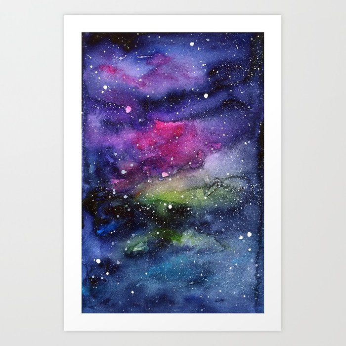 700x700 Galaxy Watercolor Night Sky Painting Nebula Art Art Print By - Galaxy Painting Watercolor