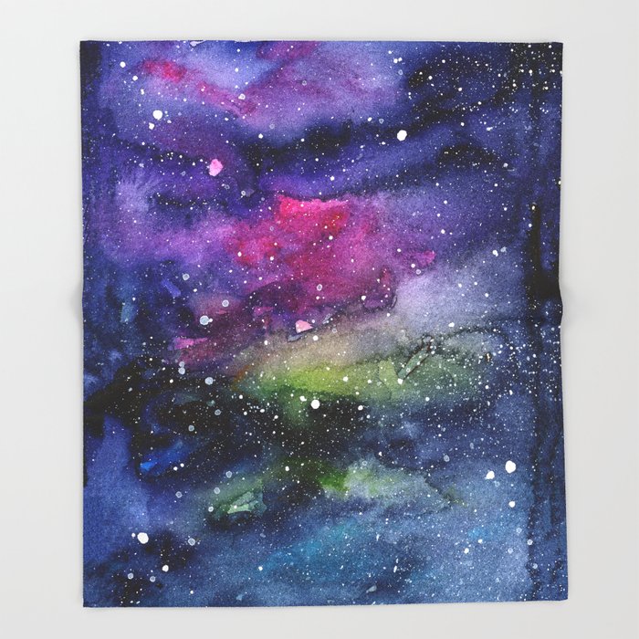 700x700 Galaxy Watercolor Night Sky Painting Nebula Art Throw Blanket By - Galaxy Painting Watercolor
