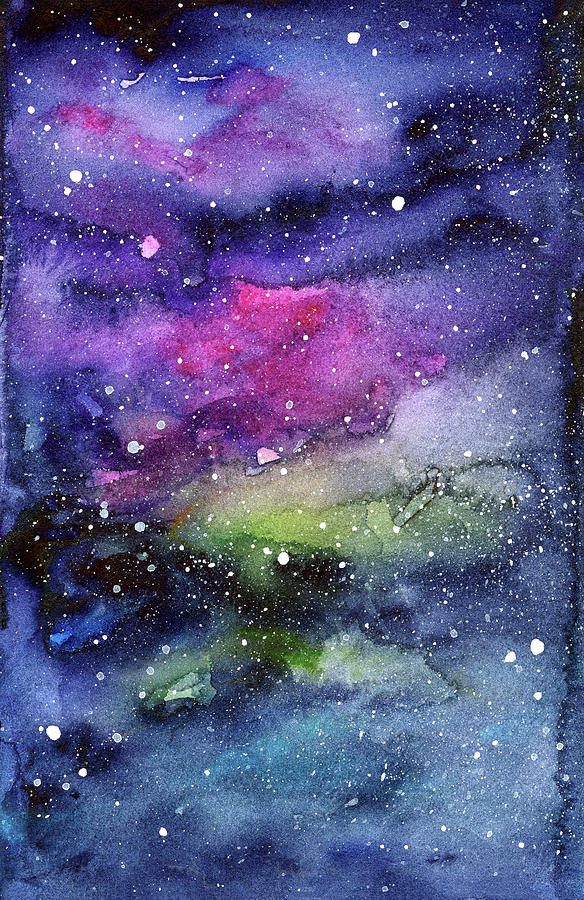 584x900 Rainbow Galaxy Watercolor Painting By Olga Shvartsur - Galaxy Painting Watercolor