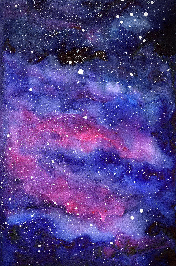 594x900 Watercolor Galaxy Pink Nebula Painting By Olga Shvartsur - Galaxy Painting Watercolor