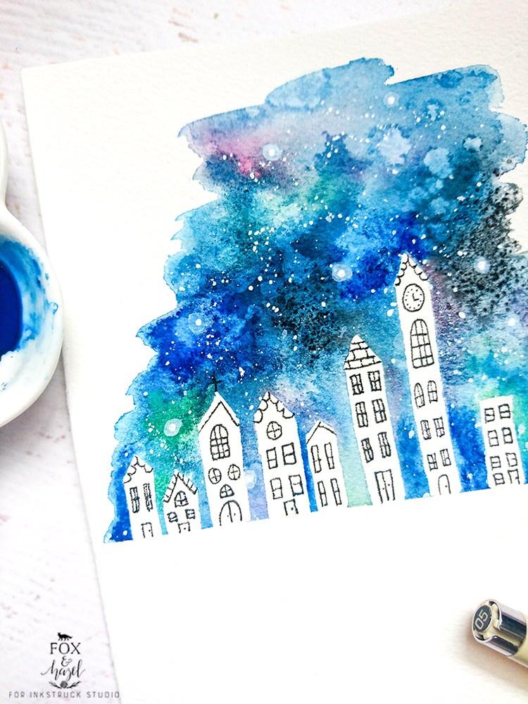750x1000 Watercolor Galaxy Cityscape Diy - Galaxy Watercolor