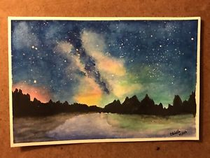 300x226 Galaxy Sunset 6x9 Original Watercolor Painting Ebay - Galaxy Watercolor Painting