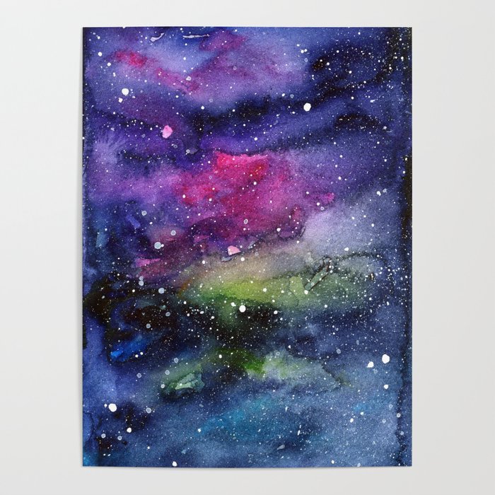 700x700 Galaxy Watercolor Night Sky Painting Nebula Art Poster By Olechka - Galaxy Watercolor Painting