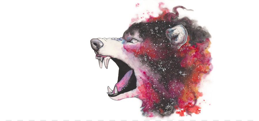 900x420 Gray Wolf Watercolor Painting Drawing Galaxy - Galaxy Watercolor Painting