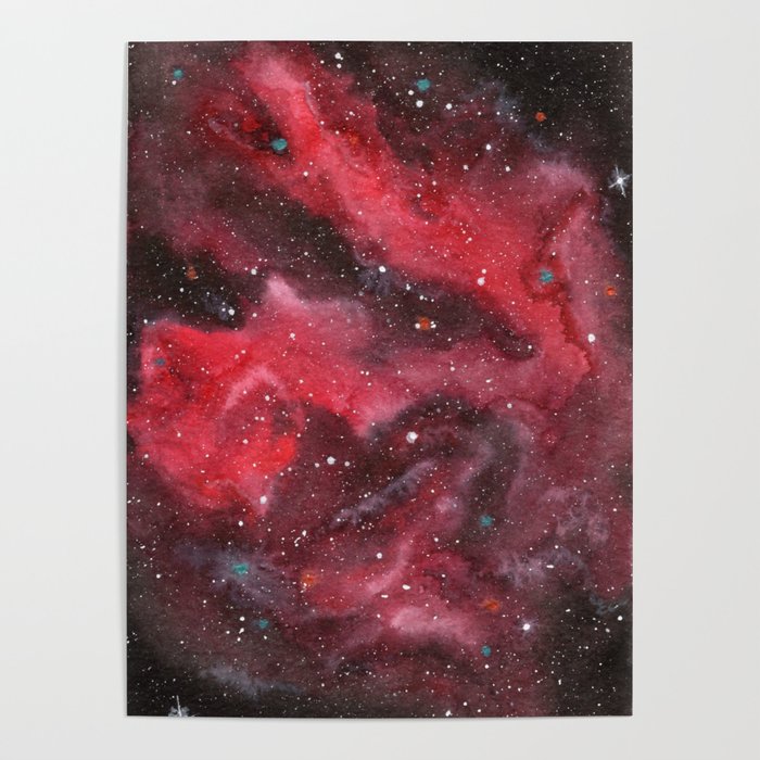 700x700 Red Nebula Galaxy Watercolor Painting Poster By Kathryntmccardle - Galaxy Watercolor Painting
