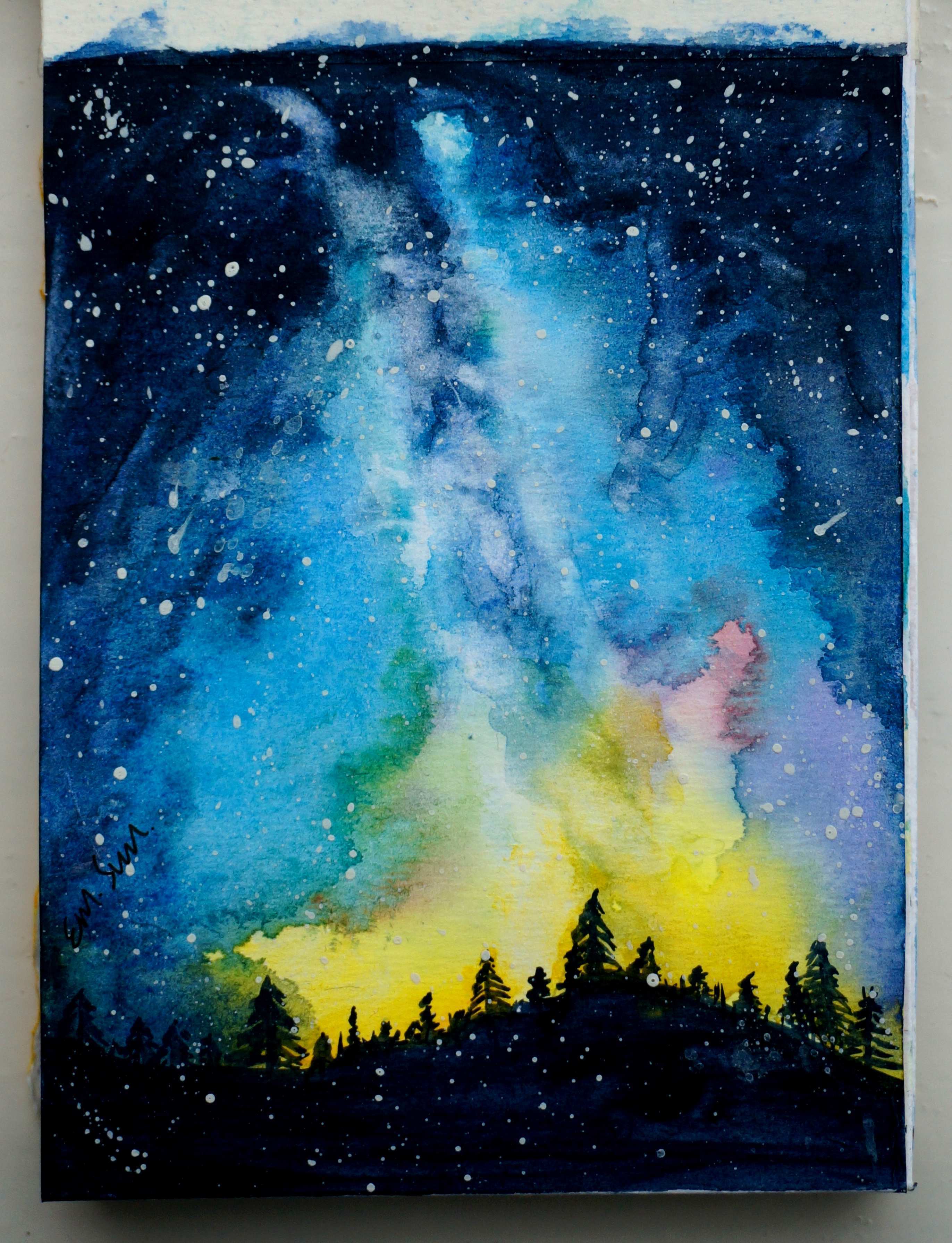 Galaxy Watercolor Painting at PaintingValley.com | Explore collection ...