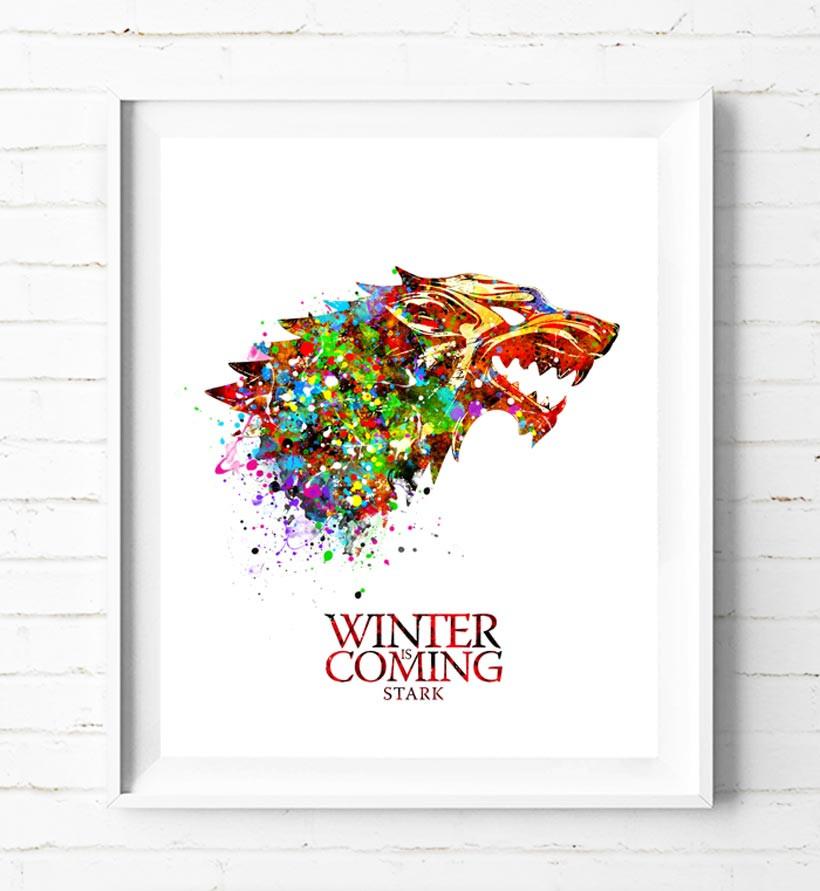 820x891 Game Of Thrones Poster House Stark Art Print Watercolor Painting - Game Of Thrones Watercolor