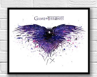 340x270 Game Of Thrones Watercolor Print House Stark Crow Jon Snow - Game Of Thrones Watercolor