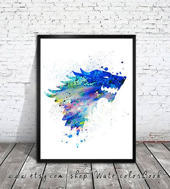 570x634 House Stark Watercolor Print, Game Of Thrones Art, Watercolor Art - Game Of Thrones Watercolor