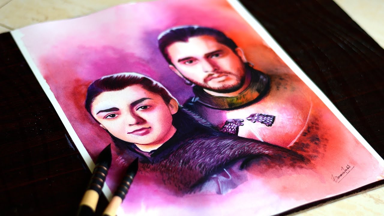 1280x720 Jon Snow And Arya Stark - Game Of Thrones Watercolor
