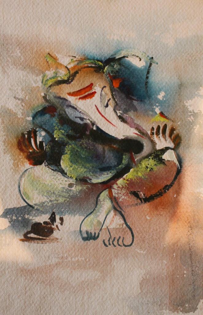 661x1024 Ganesha By Artist Ayaan Group Religious Art Watercolor Paintings - Ganesha Watercolor