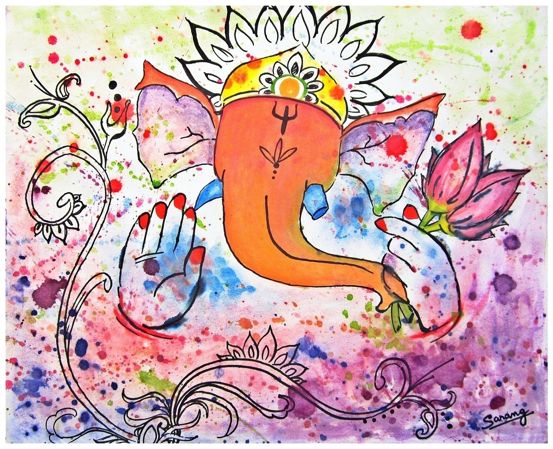 1843x1498 Abstract Lord Ganesha Painting Wall Of Wonders - Ganesha Watercolor