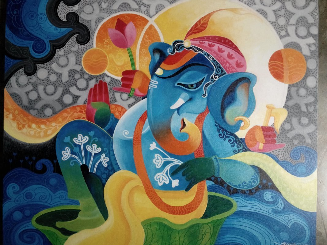1067x800 Ganesha Ii By Artist Pradip Goswami Figurative Art Acrylic - Ganesha Watercolor Painting