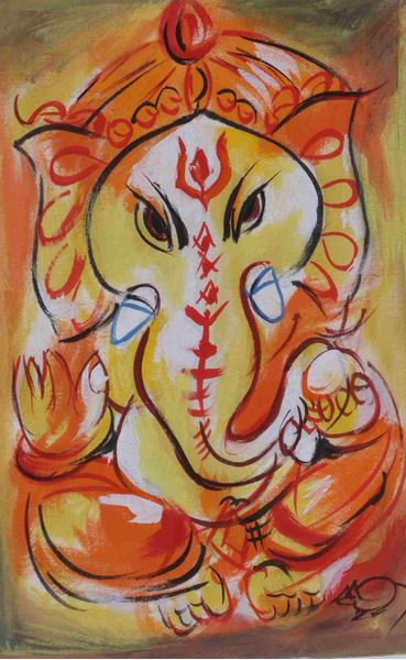 369x600 Hand Painted Silk Painting Silk Work Ganesha 24 X 18 Buy - Ganesha Watercolor Painting