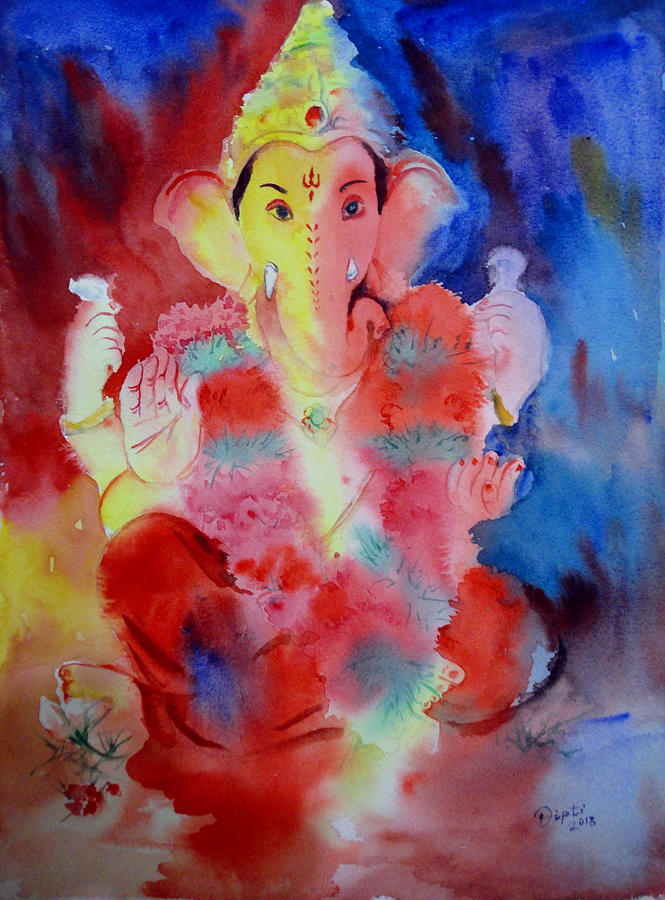 665x900 Lord Ganesha Painting By Diptimayee Nayak - Ganesha Watercolor Painting