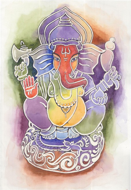 456x659 Paintings - Ganesha Watercolor Painting