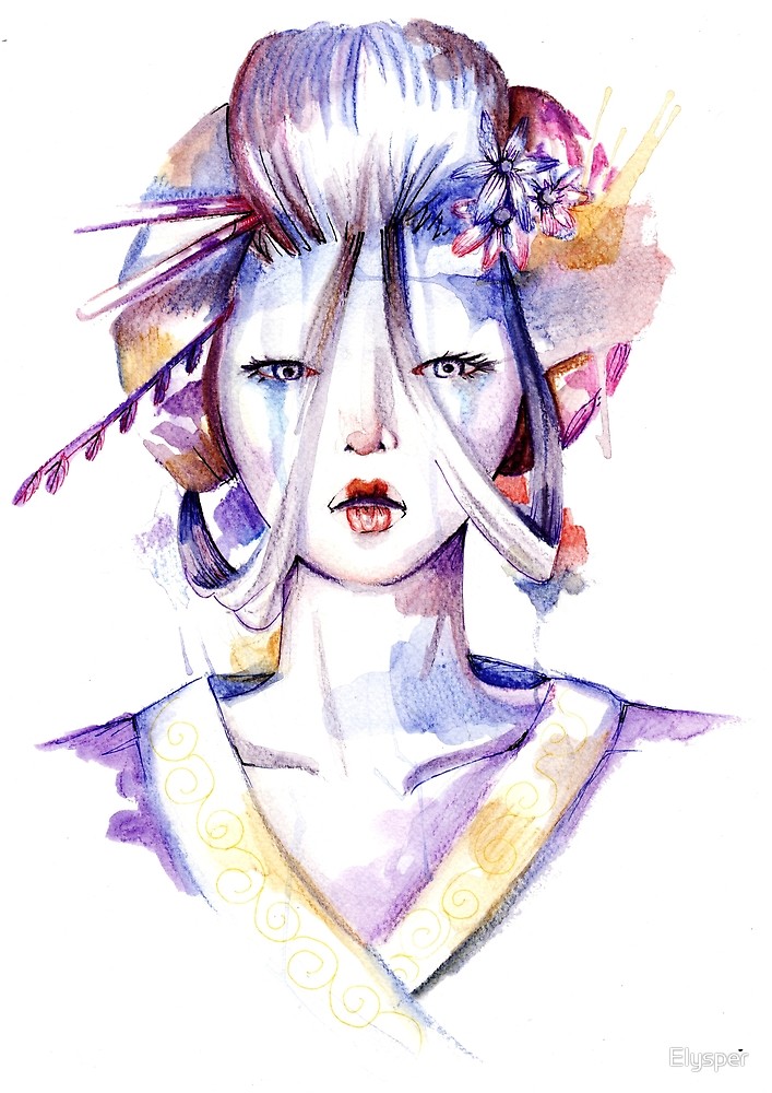 707x1000 Geisha Watercolor By Elysper Redbubble - Geisha Watercolor