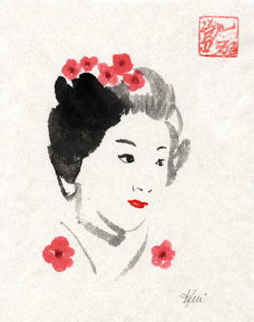 359x454 Geisha In Profile - Geisha Watercolor