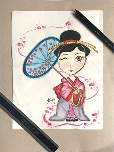 375x500 Orginal Japanese Geisha Watercolor Handmade - Geisha Watercolor