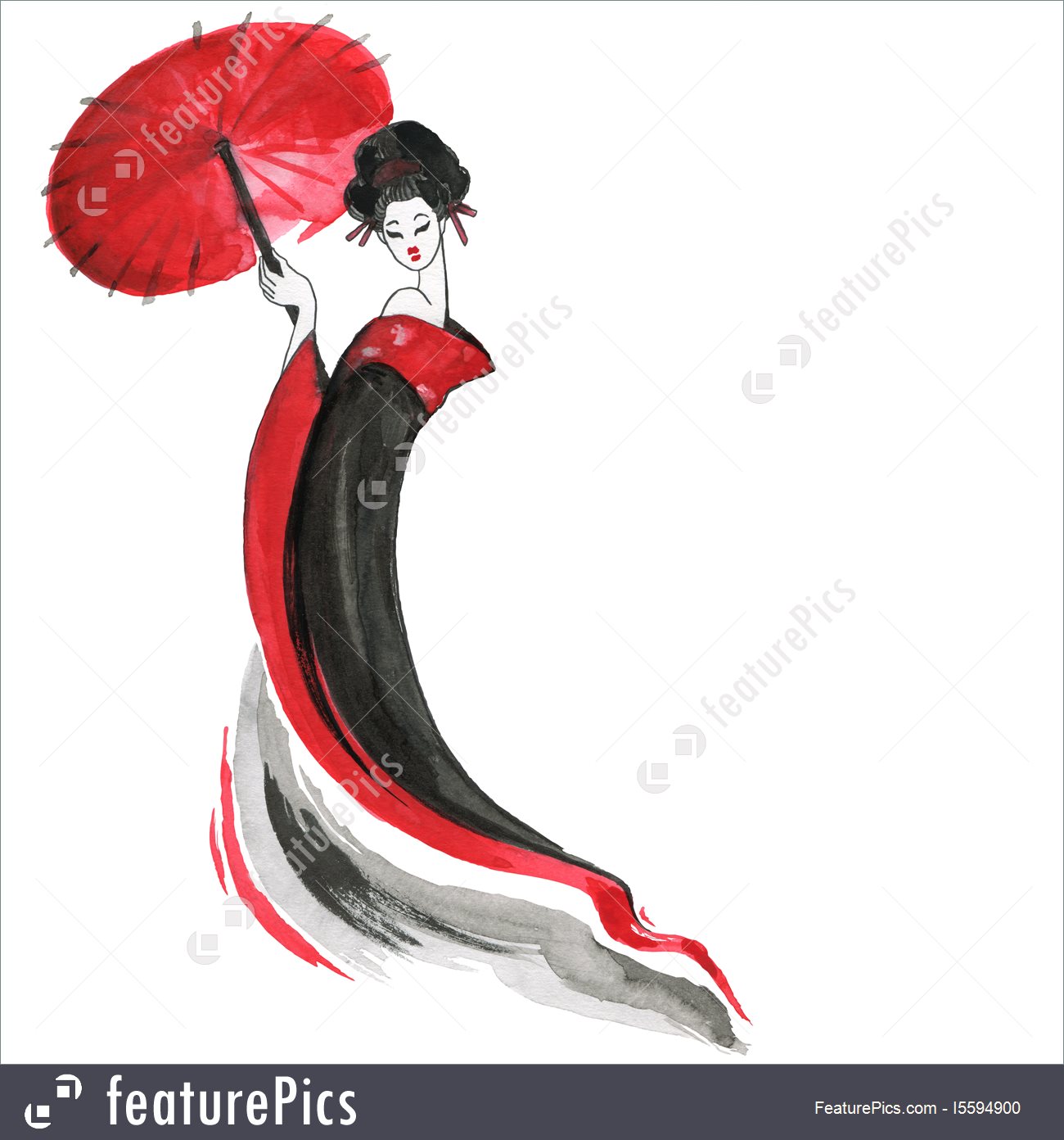 1300x1392 Geisha. Chinese Style. Watercolor Hand Painting Illustration - Geisha Watercolor