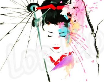 340x270 Japanese Geisha Headband Fabric And Red Leather - Geisha Watercolor