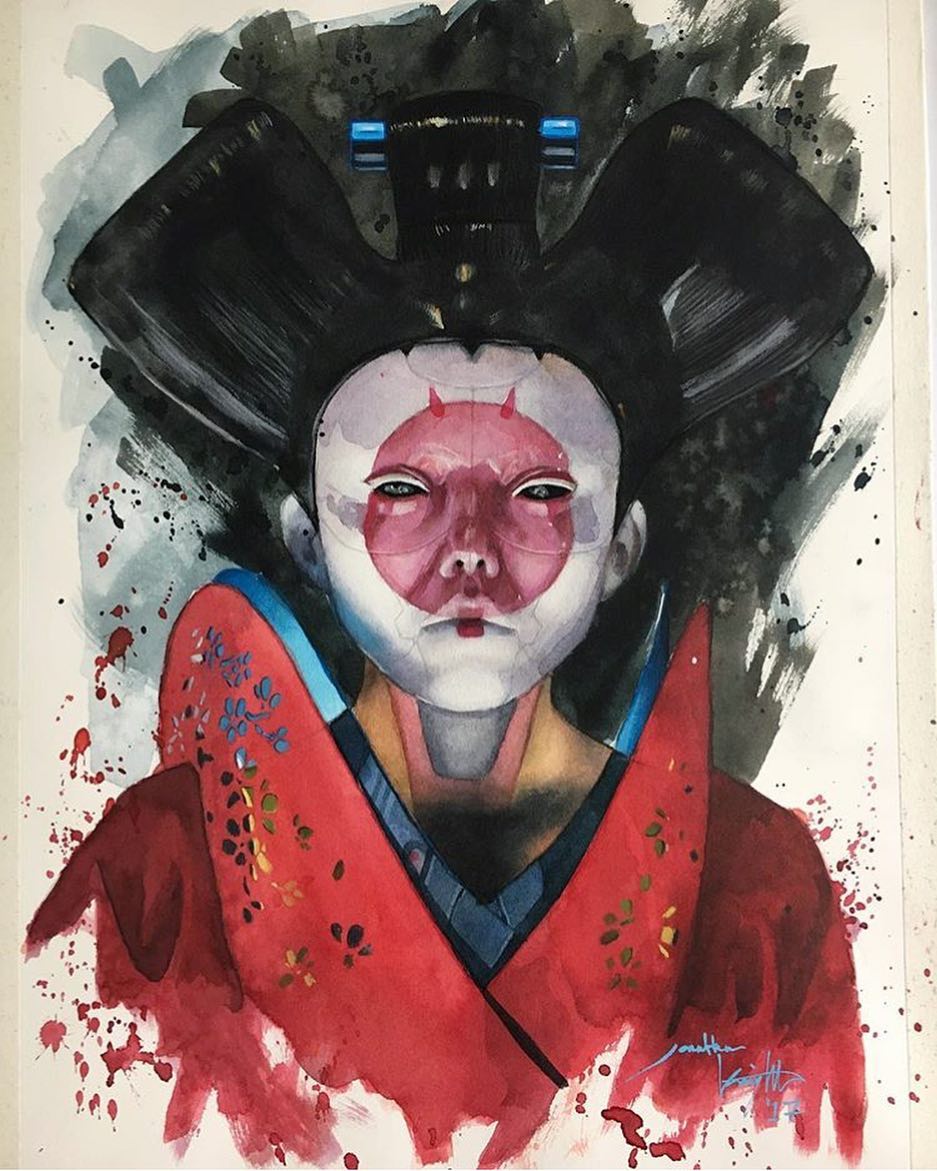 937x1171 Robot Geisha Painting By J.d. Knight - Geisha Watercolor