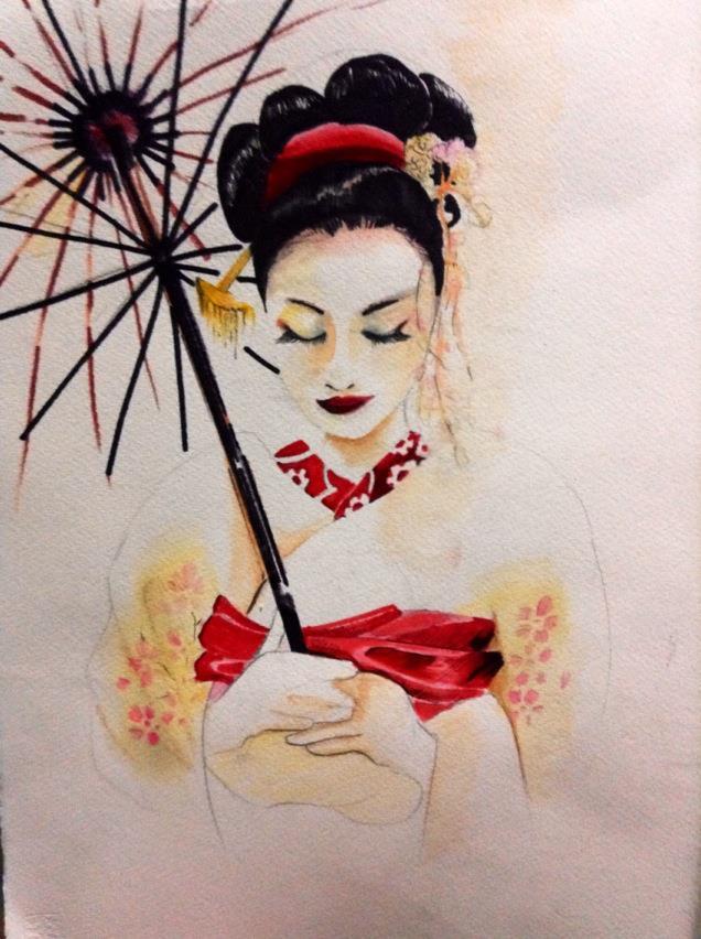636x852 Watercolor Painting Geisha Touchtalent - Geisha Watercolor