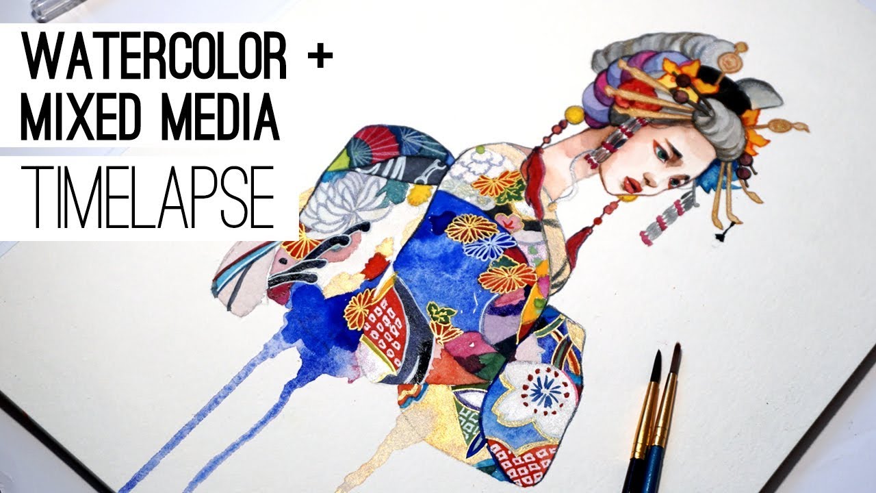 1280x720 Watercolor Amp Mixed Media Timelapse (No Narration) Geisha + - Geisha Watercolor